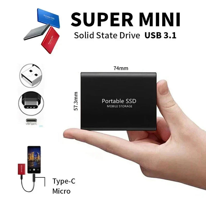 Ansicht einer StorePro 2 TB externen SSD, perfekt für schnellen mobilen Speicher und große Datenmengen.