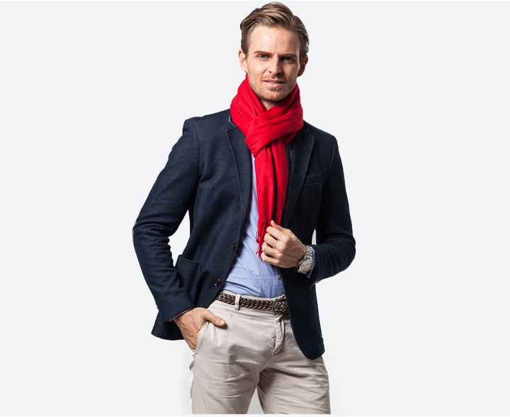 Dicker, weicher roter Kaschmirschal für maximale Wärme & Komfort. Ein luxuriöser Winterschal.