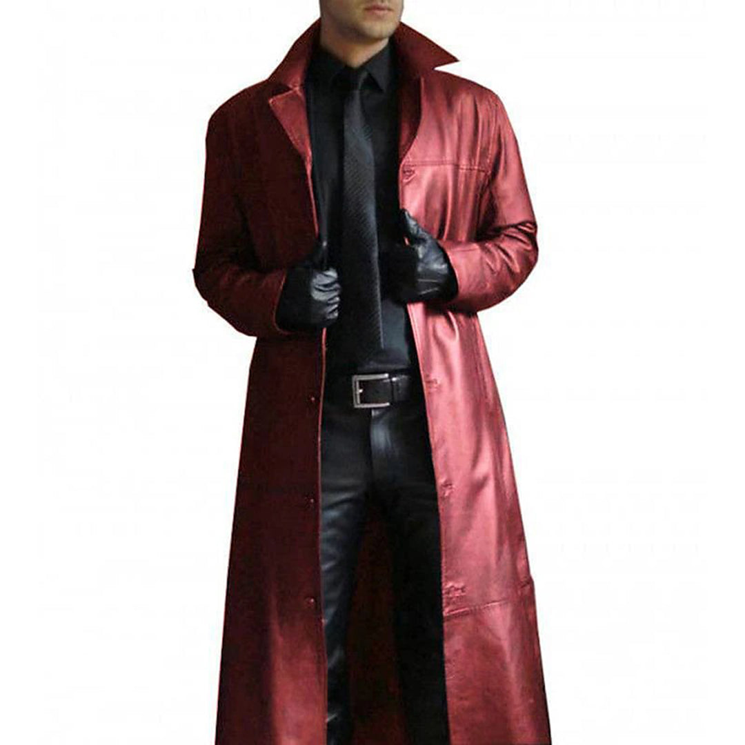 Eleganter schwarzer Herren Ledermantel, ideal als Businessmantel. Zeitloses Design für einen modischen Auftritt.