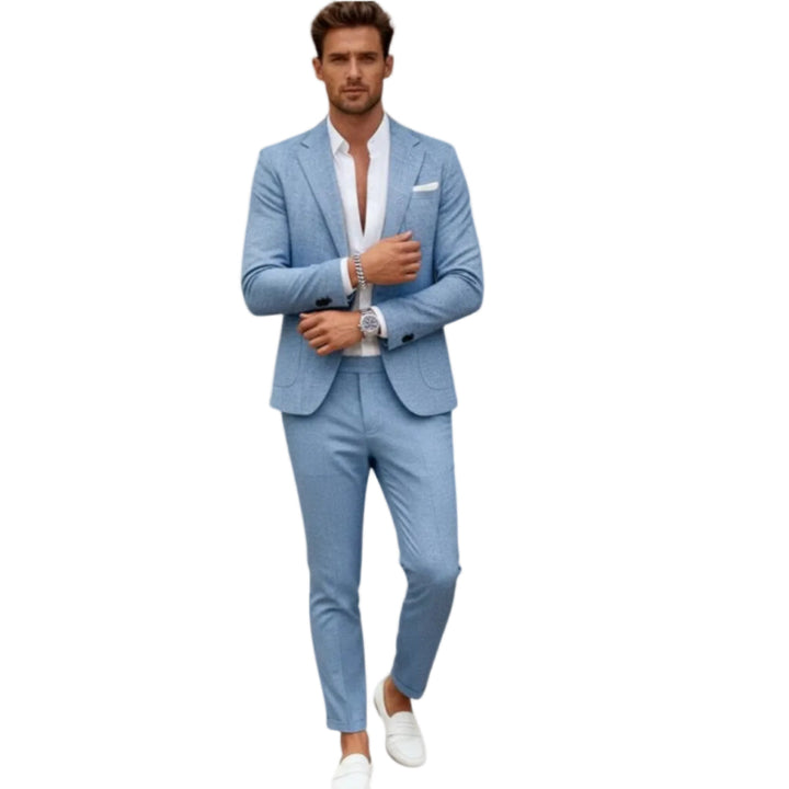 Herren Anzug: Sakko mit Reverskragen und Flat-Front-Hose. Perfekt für festliche Anlässe.