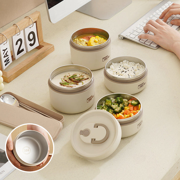 Komplettes Lunchbox-Set: Isolierte Edelstahl-Brotdose und stilvolle Tragetasche für Ihre Mahlzeiten.