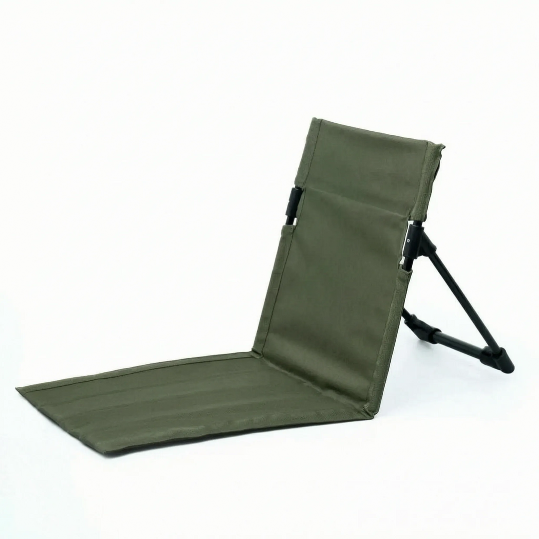 Vielseitiger Bodenstuhl, faltbar & leicht. Ideal für Picknick, Camping & Festival. Einfach zu transportieren mit Rückenlehne.