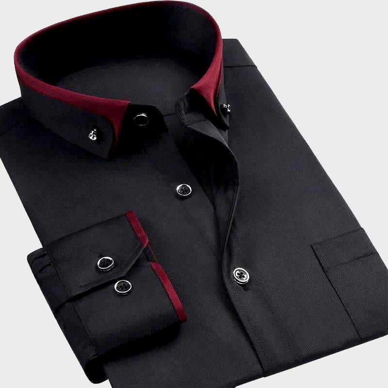 Elegantes schwarzes Herren Langarmhemd mit klassischem Kragen, ideal für Business & Smart-Casual Looks.
