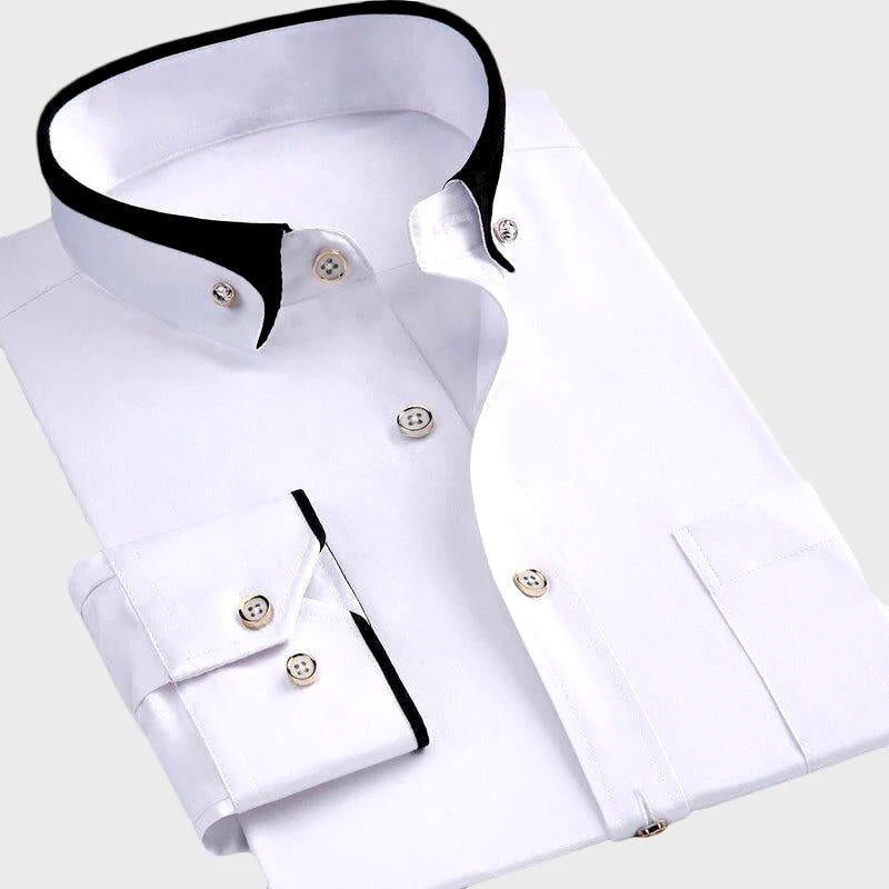 Vielseitiges Herren Businesshemd, Langarm, in Weiß. Klassischer Kragen für Freizeit & Büro. Herrenmode Oberteil.