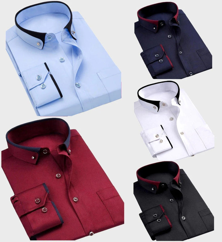 Elegantes Herren Langarmhemd, vielseitig in Schwarz & Blau. Smart-Casual oder Businesshemd mit klassischem Kragen.