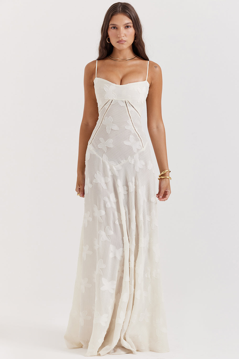 Festliches Damenkleid in Vintage-Optik mit floralem Design und Korsett-Stil am Rücken, ideal für Abendveranstaltungen.