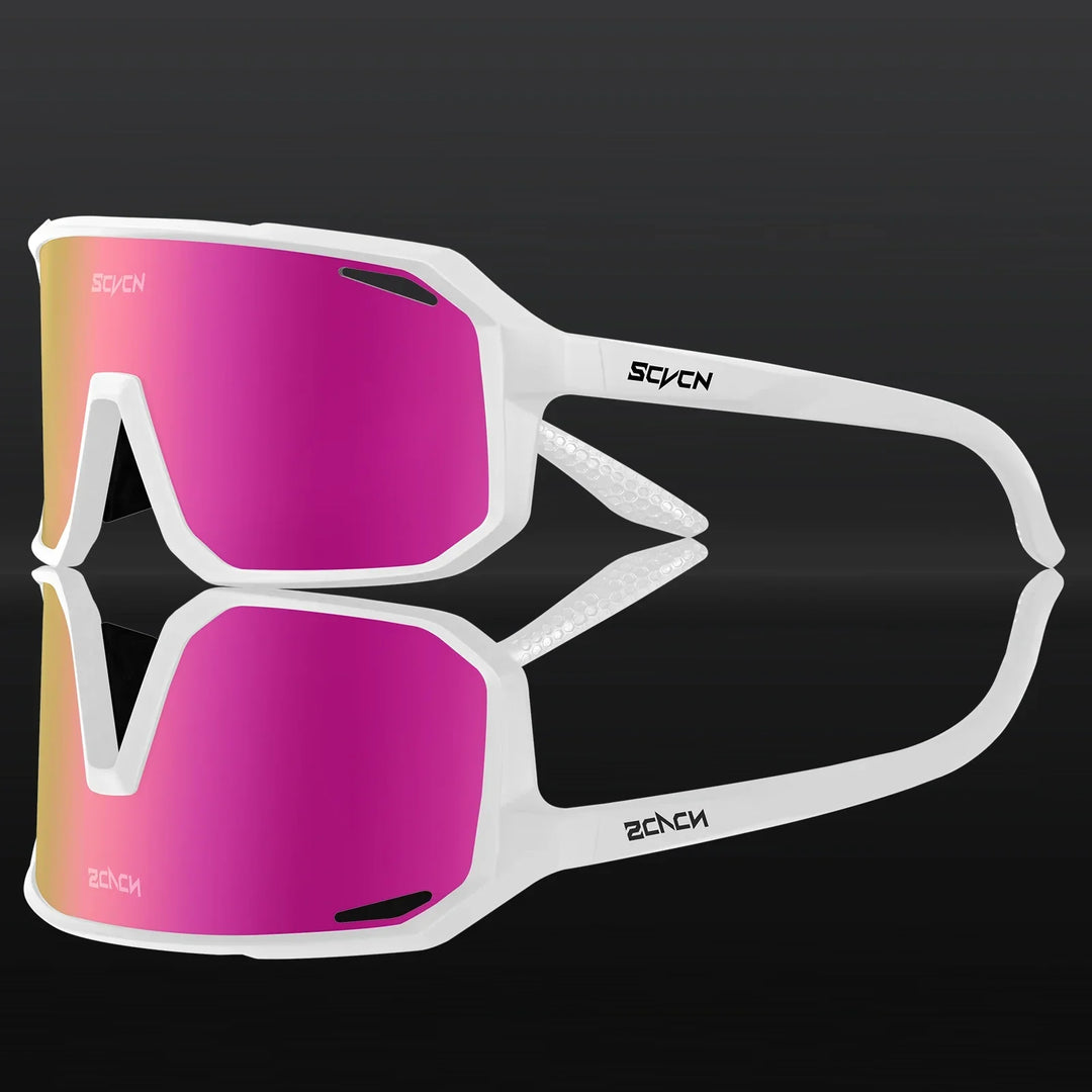 Nahaufnahme der UV400 Schutzgläser der leichten Fahrrad Sonnenbrille, für besten Durchblick.