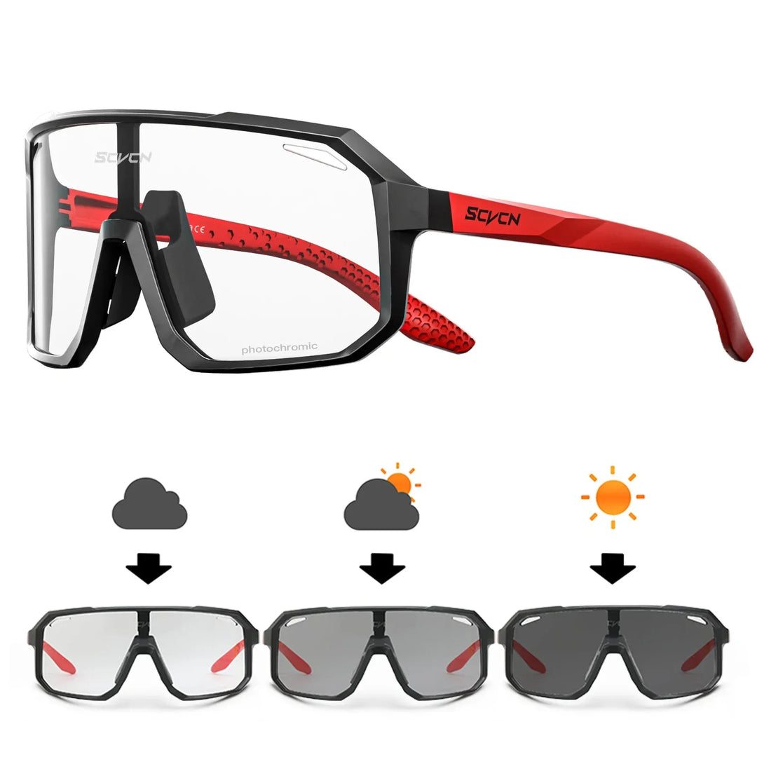 Radfahrer trägt leichte Fahrrad Sonnenbrille mit UV400 Schutz und genießt die Fahrt in der Natur.