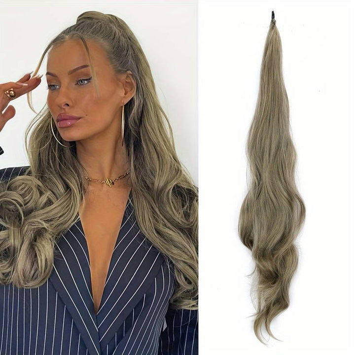 Geschmeidiger, gewellter Wrap-Around Pferdeschwanz; Haarteil für Fülle, Länge & Styling.