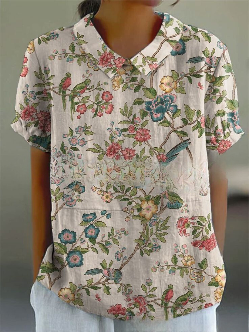 Damen Langarm Bluse mit lockerem Schnitt und floralem Muster, für Frühling und Sommer.