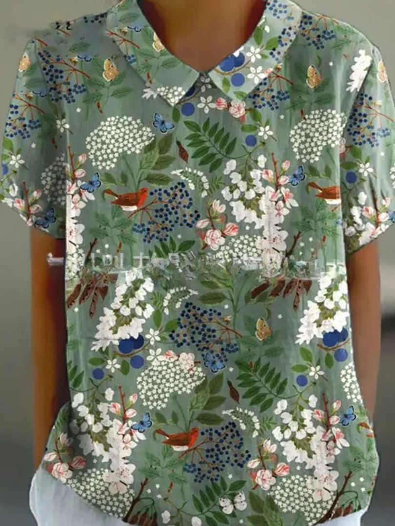 Elegante Damenbluse, Langarm, mit floralem Muster, ideal für Freizeit & Büro im Frühling.
