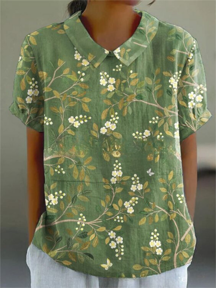 Stylische Damenbluse Langarm, mit zartem Blumendruck, vielseitig kombinierbar im Frühling.