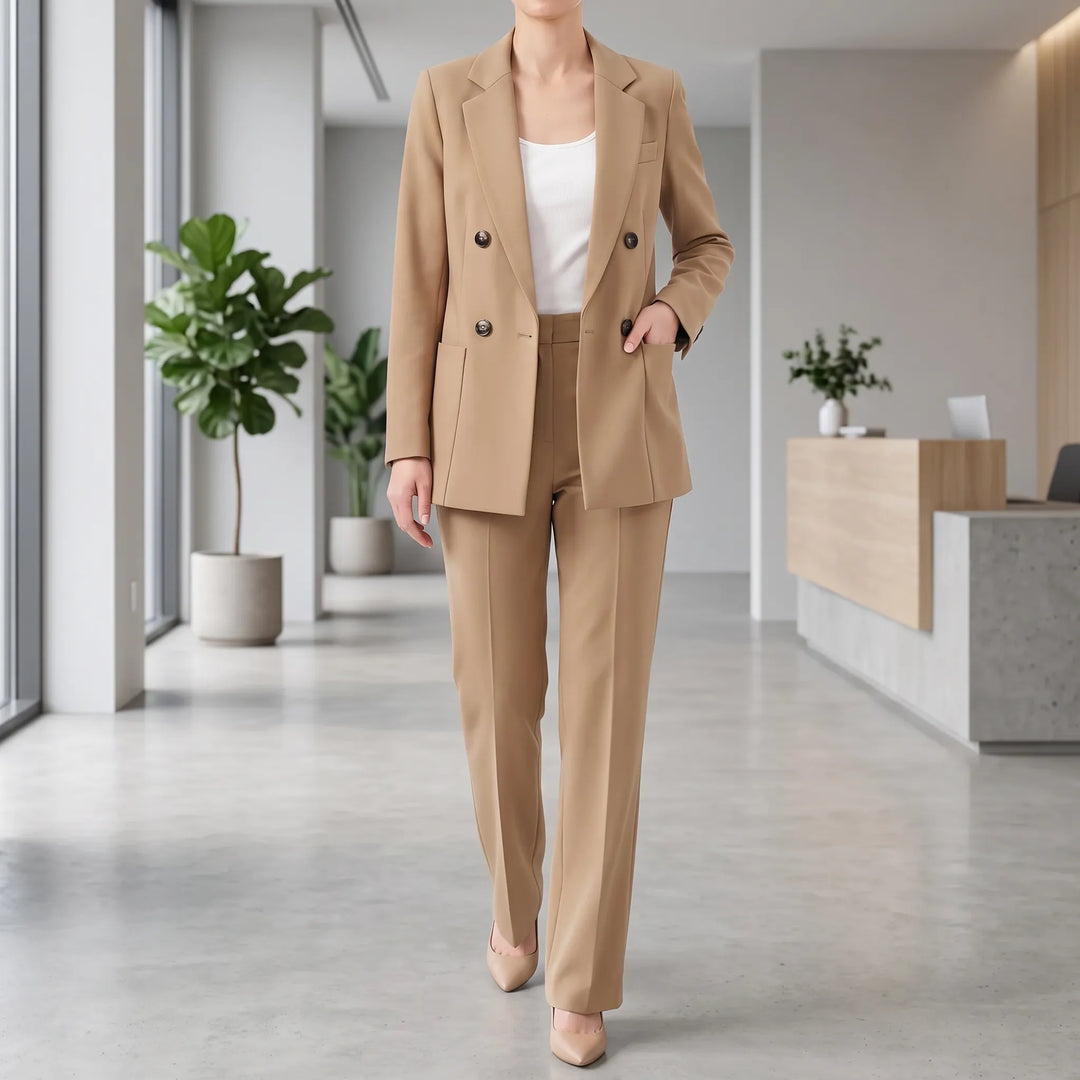 Eleganter Damen Hosenanzug in schlanker Passform. Stilvoller Zweiteiler für Business & formelle Anlässe.