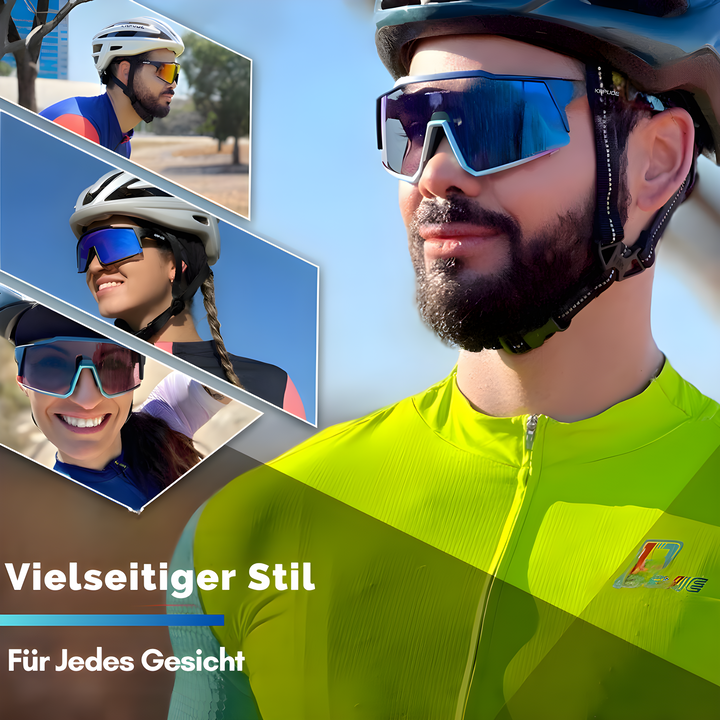 Sichere Fahrradbrille mit UV400-Schutz gegen schädliche Strahlen. Photochrome Gläser für optimalen Sonnenschutz beim Biking.