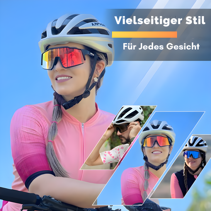 Ultraleichte Fahrradbrille für maximalen Komfort bei Radsport-Touren. Photochrome Gläser & UV400-Schutz für Biking.