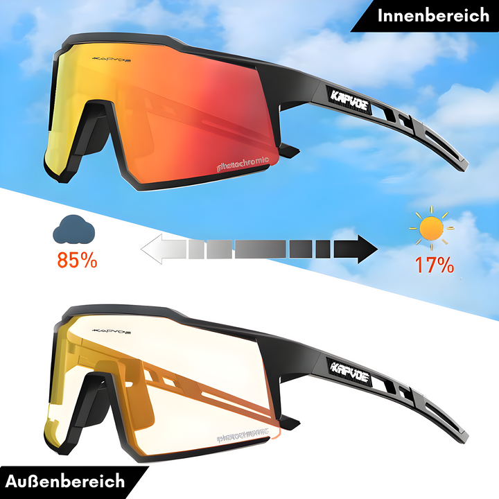 Vielseitige Fahrradbrille mit Option für Korrekturgläser. Photochrom, UV400-Schutz, ultraleicht für den Radsport.