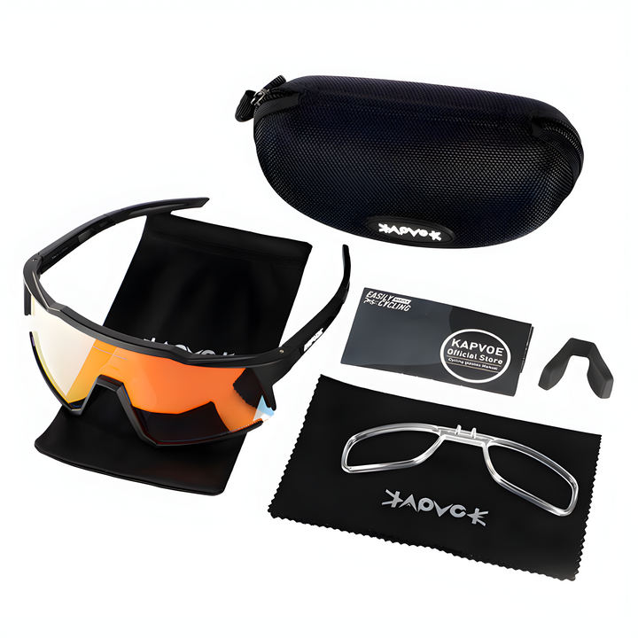 Moderne Fahrradbrille mit schlankem Design, photochromen Gläsern & UV400-Schutz. Ultraleicht für Radsport-Performance.