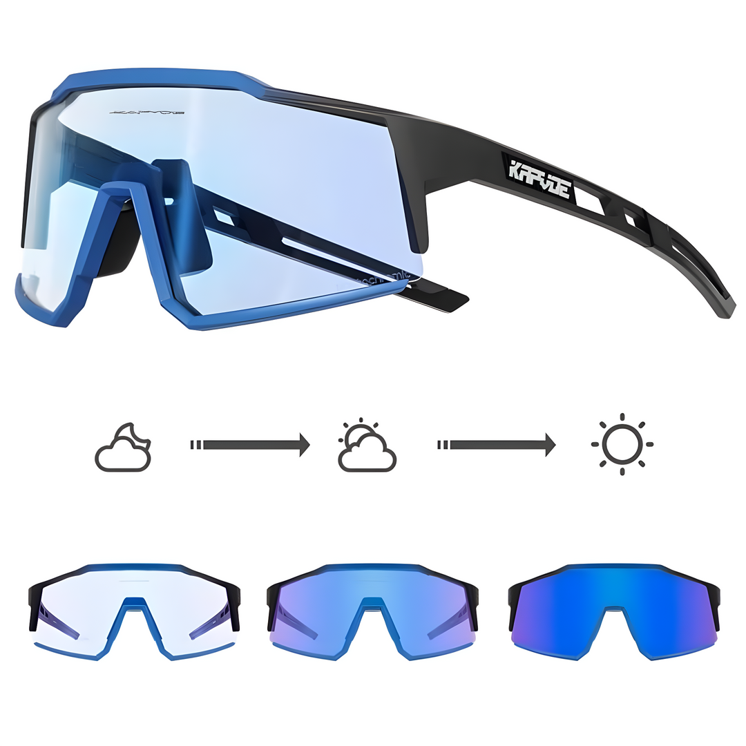 Anpassungsfähige Sportbrille: photochrome Gläser, UV400-Schutz. Ideal für wechselnde Lichtverhältnisse beim Biking & Radsport.