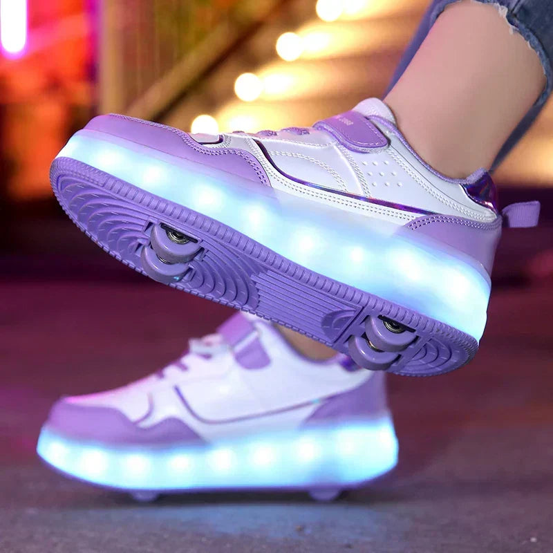 Bequeme Kinder LED-Rollschuhe mit verstellbaren Rollen & sicherem Verschluss; ideal für junge Skater.