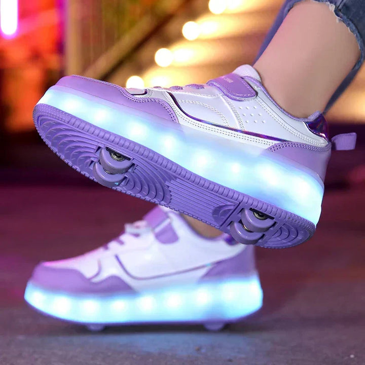 Bequeme Kinder LED-Rollschuhe mit verstellbaren Rollen & sicherem Verschluss; ideal für junge Skater.