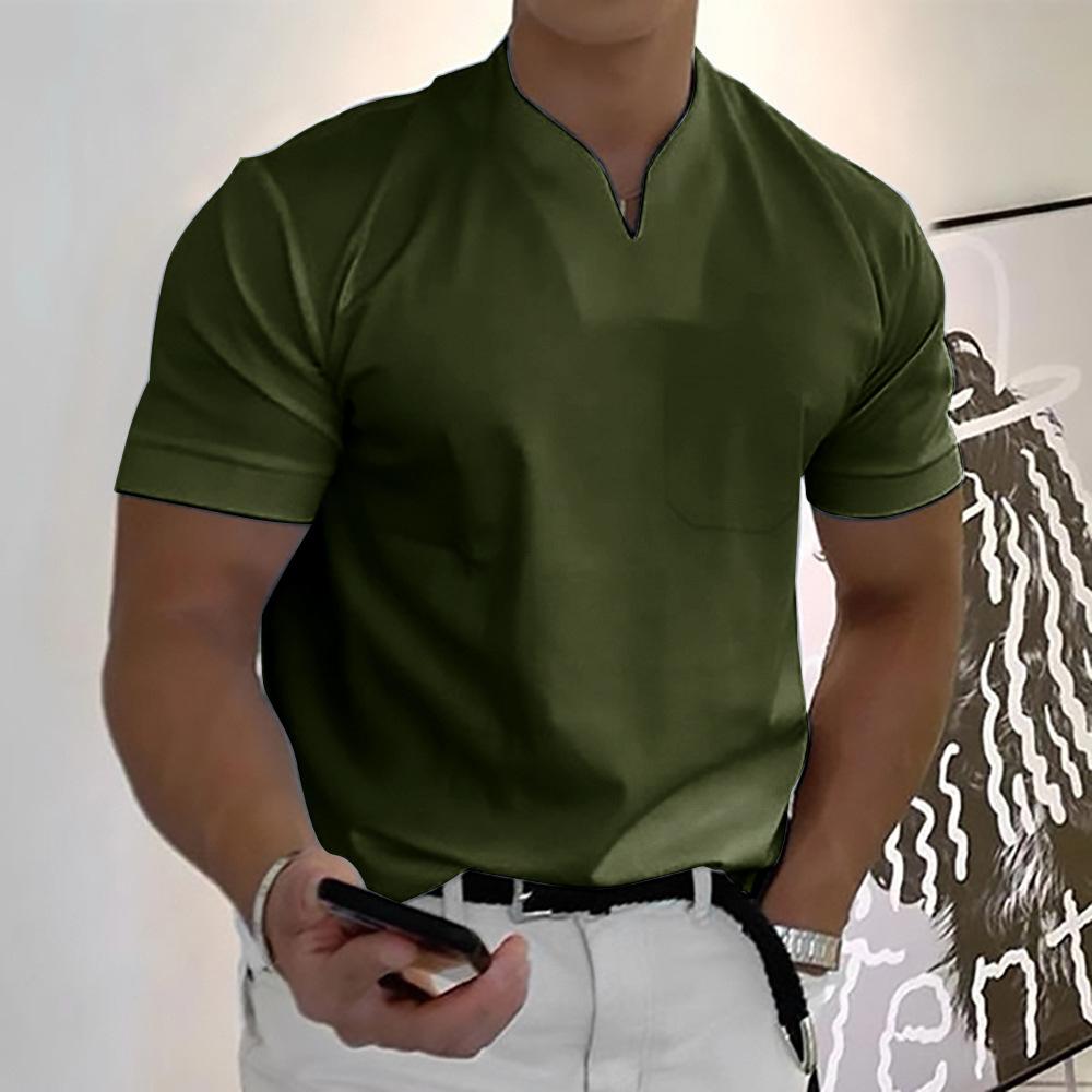 Herren Casual Hemd mit Stehkragen und Kurzarm, ideal für moderne Freizeit- & Sommer-Outfits.