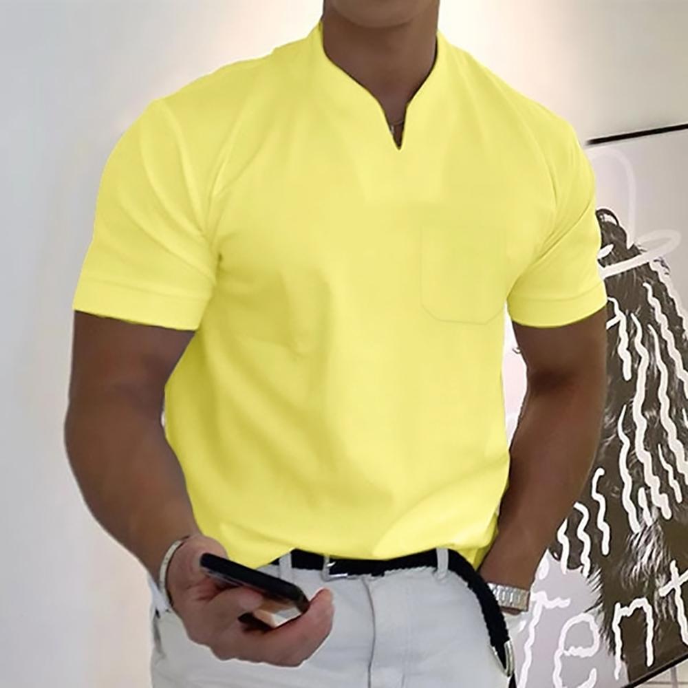 Vielseitiges Herrenhemd mit Stehkragen, Kurzarm, ideal für elegante Freizeit- & Business-Casual-Outfits.