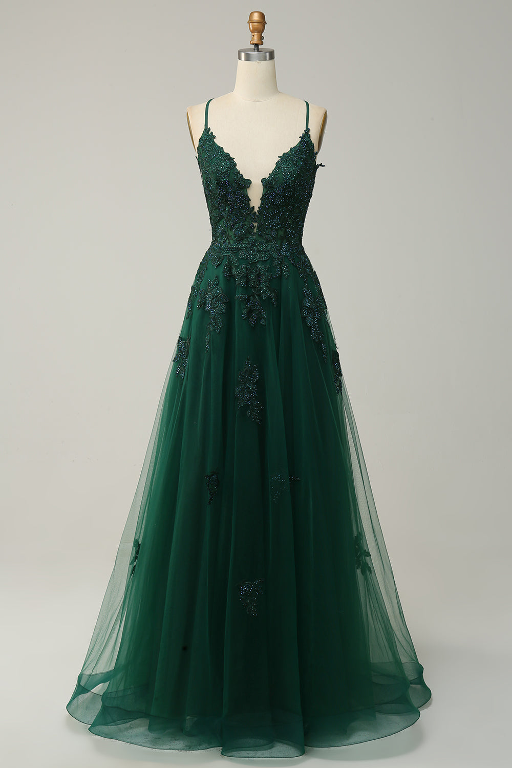 Damen A-Linien Ballkleid Julia mit Spaghettiträgern & eleganter Schnürung für festliche Anlässe.