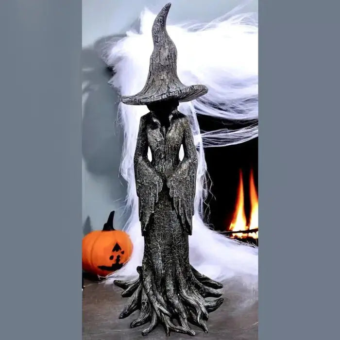 Mystische handgefertigte Hexenfigur als wetterfeste Schutzfigur aus Harz, einzigartige Dekoration für Haus & Garten.