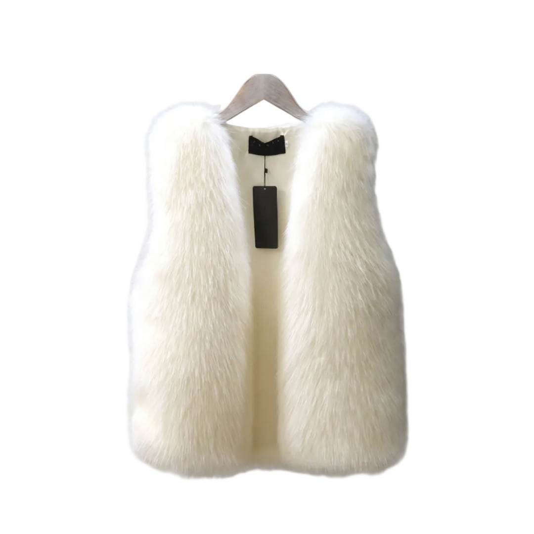 Beige Damen Weste, ärmellos, offene Front. Perfekt als Layering-Oberbekleidung für Herbstoutfits.