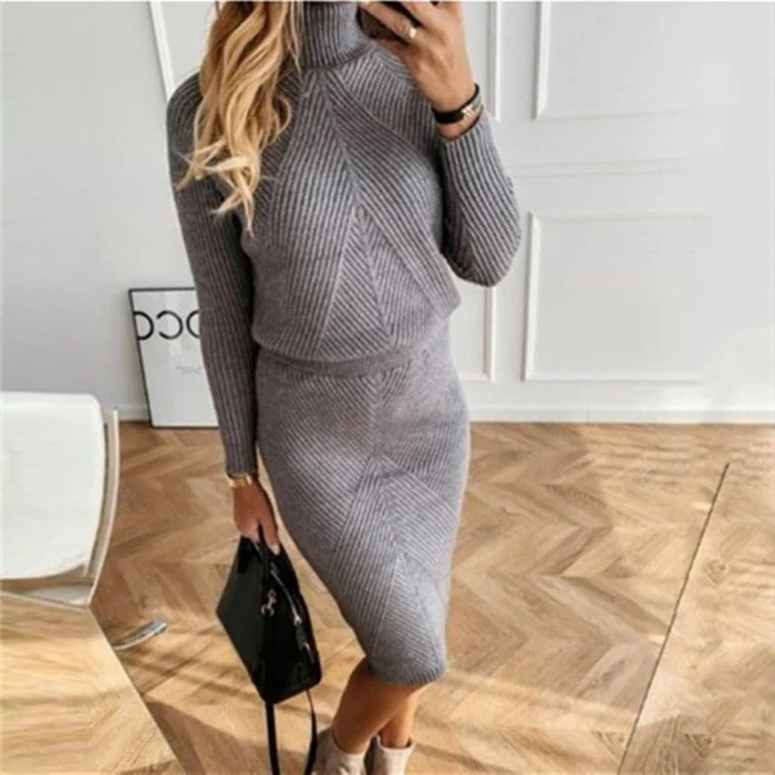 Elegantes Damen Pulloverkleid, Langarm, als winterliches Strickkleid, schick und bequem für alle Anlässe.