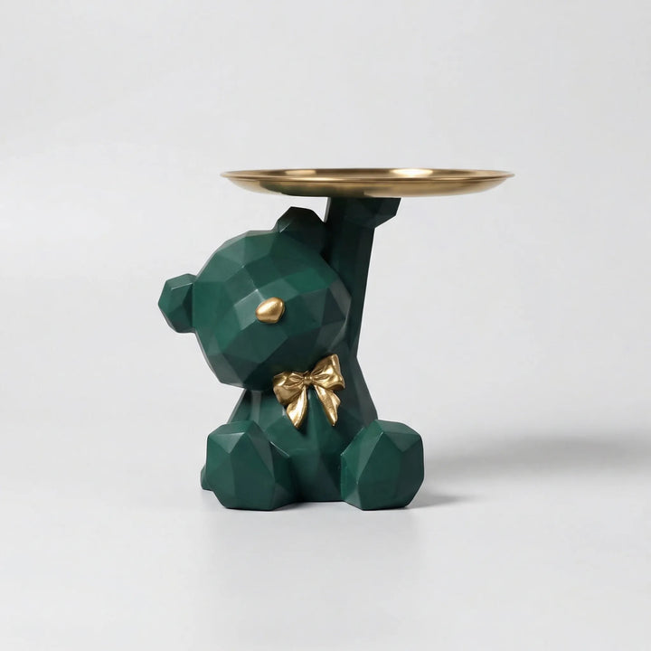 Moderne Bärenfigur in Rosa mit Ablageschale; ideal als Schlüssel- oder Schmuckhalter, elegantes Home Decor.