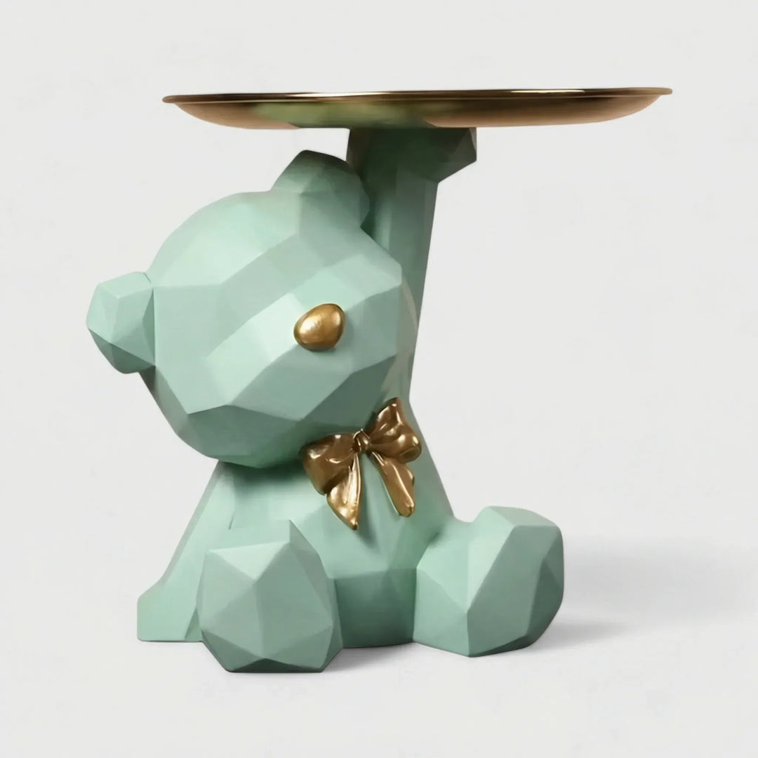 Stilvolle Bärenfigur in Grün mit integrierter Schale; perfekte Schlüsselablage & Schmuckhalter für den Eingangsbereich.