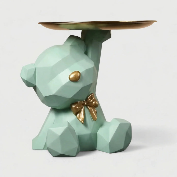 Stilvolle Bärenfigur in Grün mit integrierter Schale; perfekte Schlüsselablage & Schmuckhalter für den Eingangsbereich.