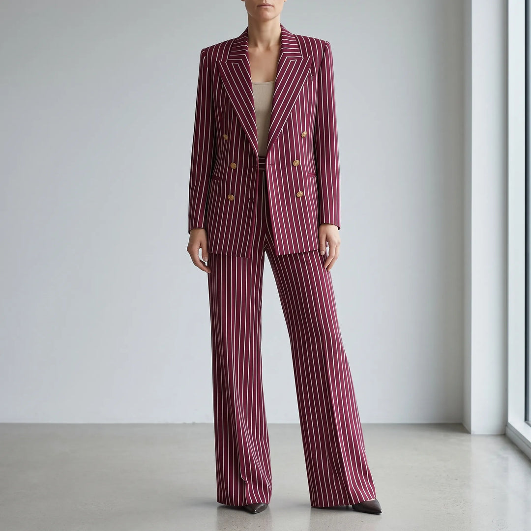 Eleganter gestreifter Damen Hosenanzug Courtney, perfekt für Business und formelle Anlässe.