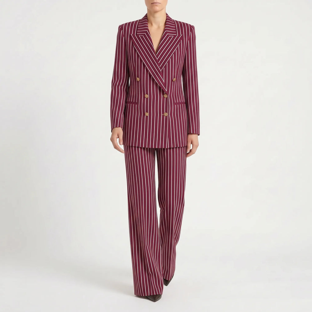 Zweiteiliger Damen Business Anzug Courtney mit gestreiftem Sakko und Hose (weites Bein).