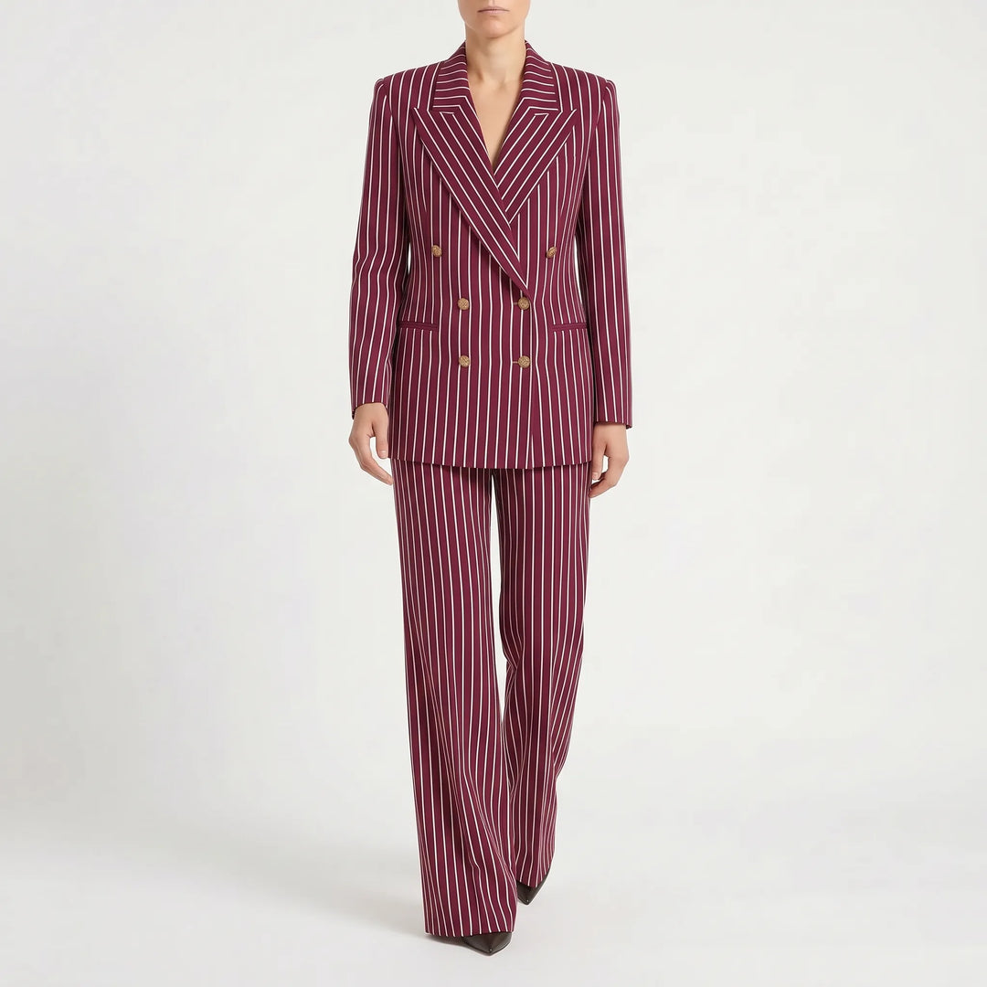 Zweiteiliger Damen Business Anzug Courtney mit gestreiftem Sakko und Hose (weites Bein).