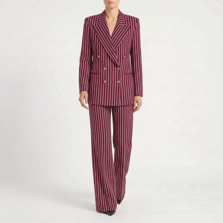 Zweiteiliger Damen Business Anzug Courtney mit gestreiftem Sakko und Hose (weites Bein).