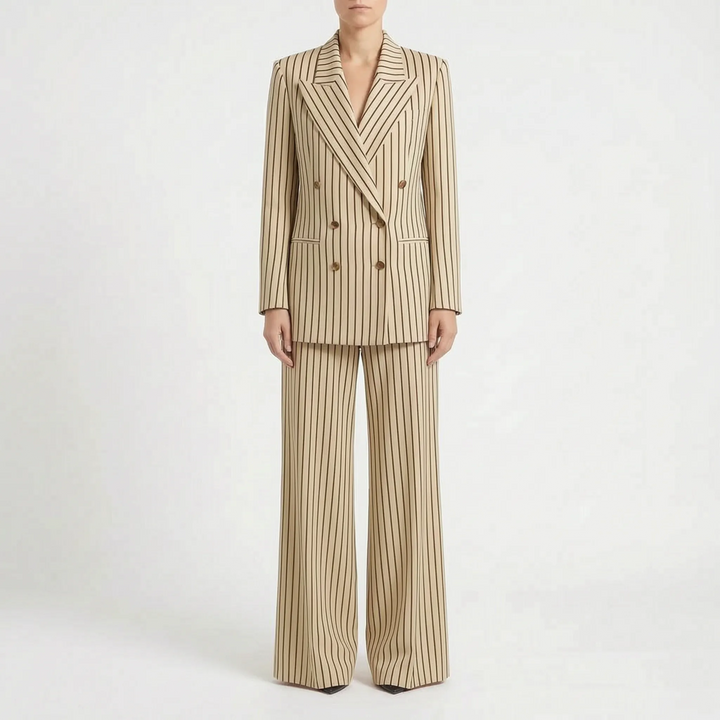 Modischer Damen Hosenanzug Courtney, gestreift und elegant, ideal für Businessmode.