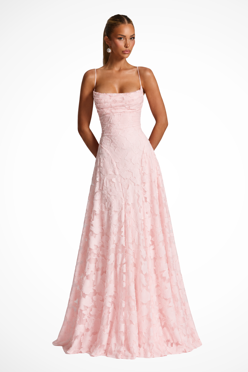 Elegantes langes Damenkleid in Olivgrün, festlich und mit stilvollem Wasserfallausschnitt, für Abendveranstaltungen. [[lstfy-media:6]]
