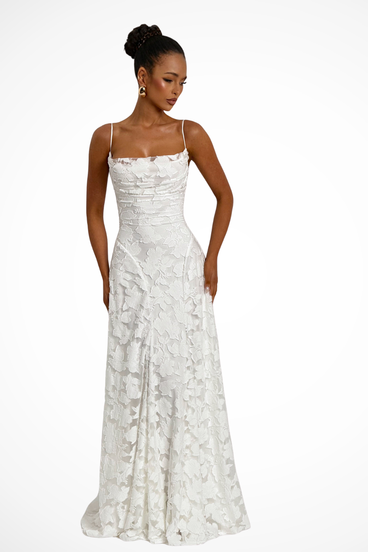 Langes, elegantes Damen Maxikleid mit Wasserfallausschnitt in Olivgrün, ideal für festliche Abendanlässe. [[lstfy-media:14]]
