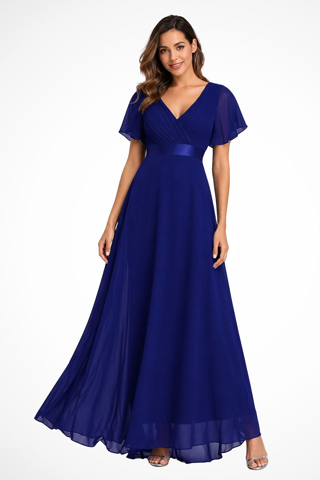Komfortables, elegantes Damen Abendkleid als Festkleid für Hochzeiten & besondere Anlässe, mit V-Ausschnitt.