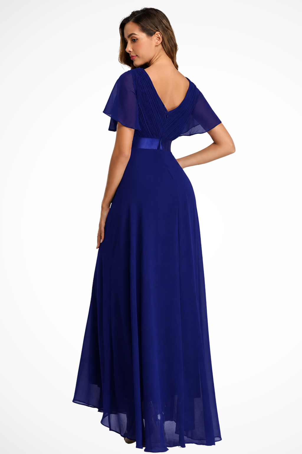 Vielseitiges Damen Festkleid/Abendkleid mit V-Ausschnitt & Flatterärmeln für Hochzeiten & Gala-Events.