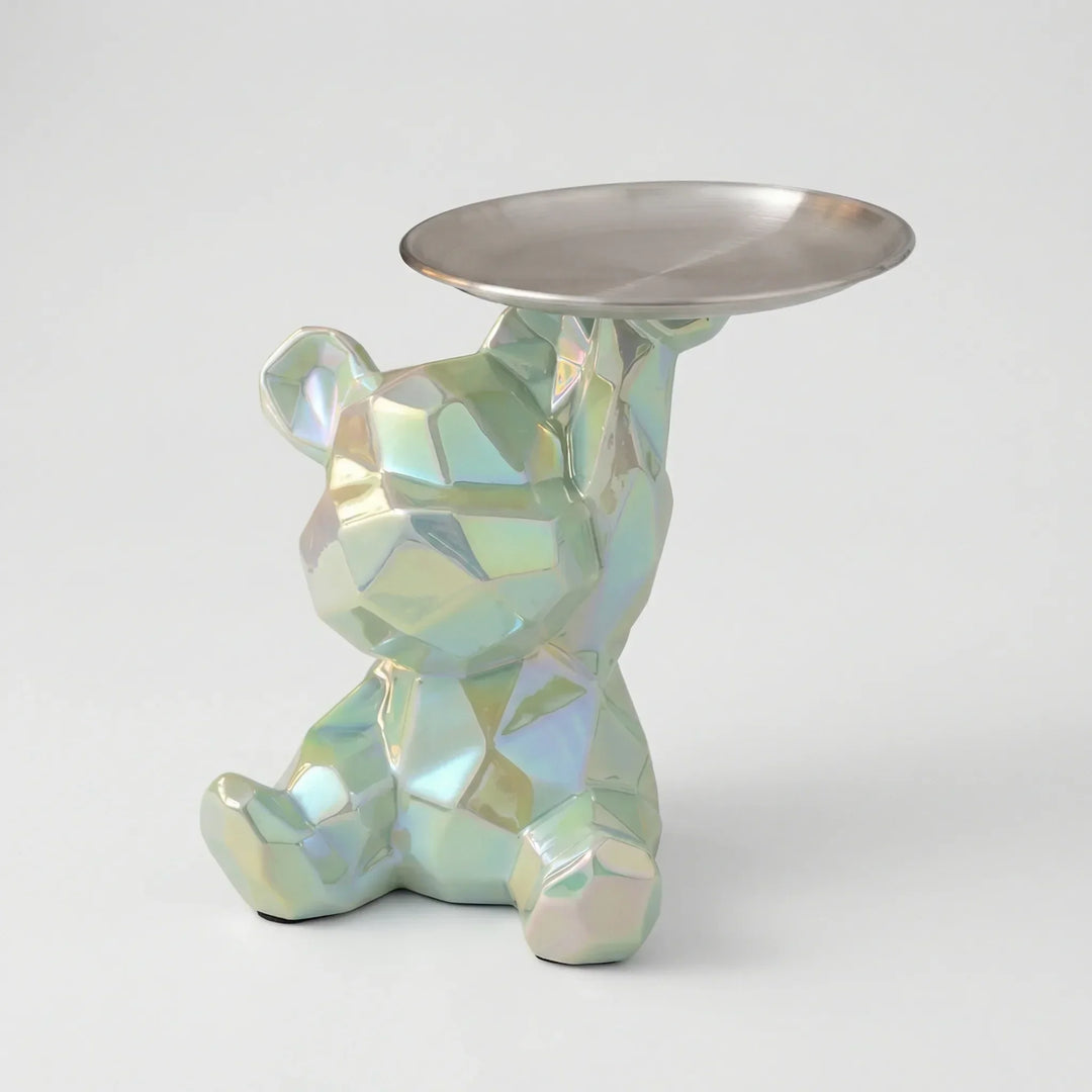 Stilvolle Bärchen-Skulptur in Gold, kombiniert Spardose & Schale, ideal als Schreibtisch-Deko.