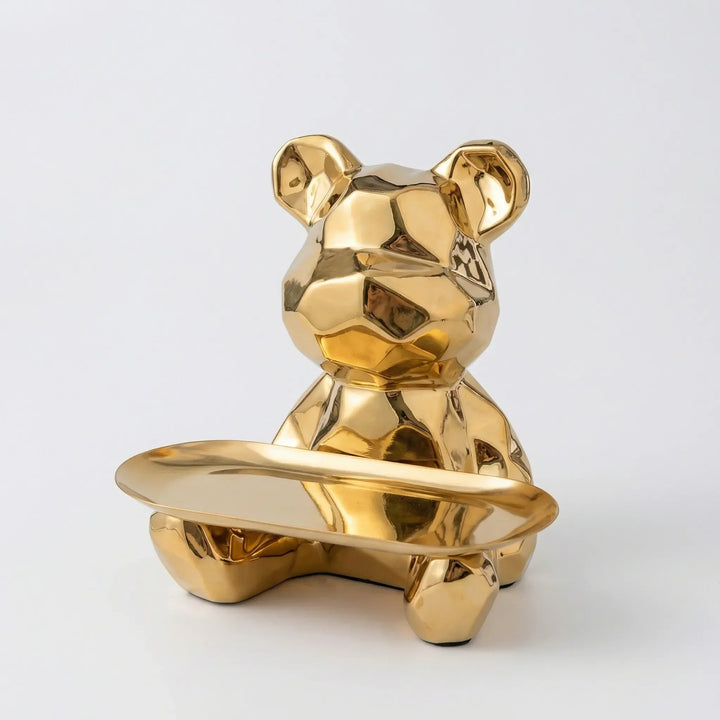 Modernes silbernes Spardosen-Bärchen als Wohnaccessoire & Schälchen für Süßigkeiten.