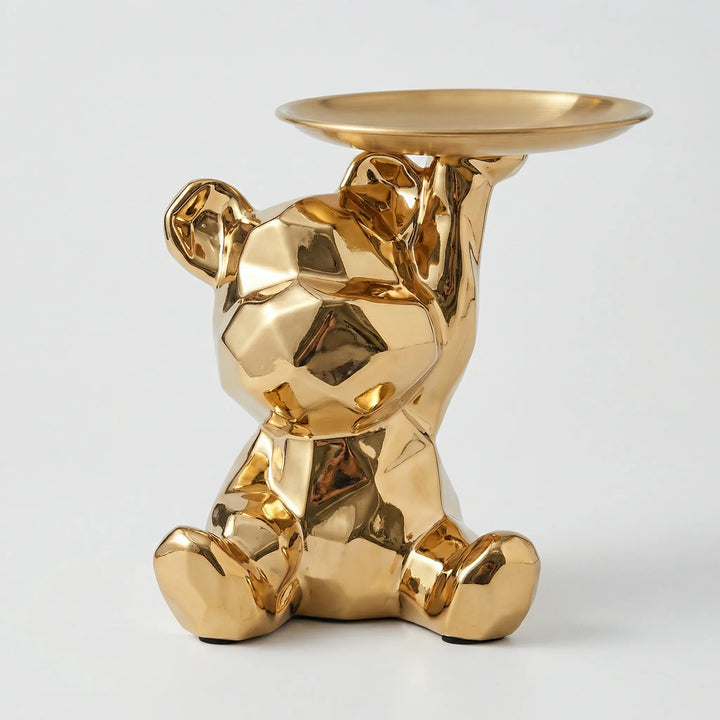 Stilvolle silberne Bärchenfigur mit kleiner Schale, ideal für Schmuck oder als Geldgeschenk.