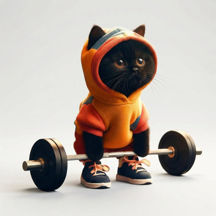 Sportliche Katzenfigur in actionreicher Pose, humorvolle Deko & einzigartiges Wohnaccessoire mit Tiermotiv.