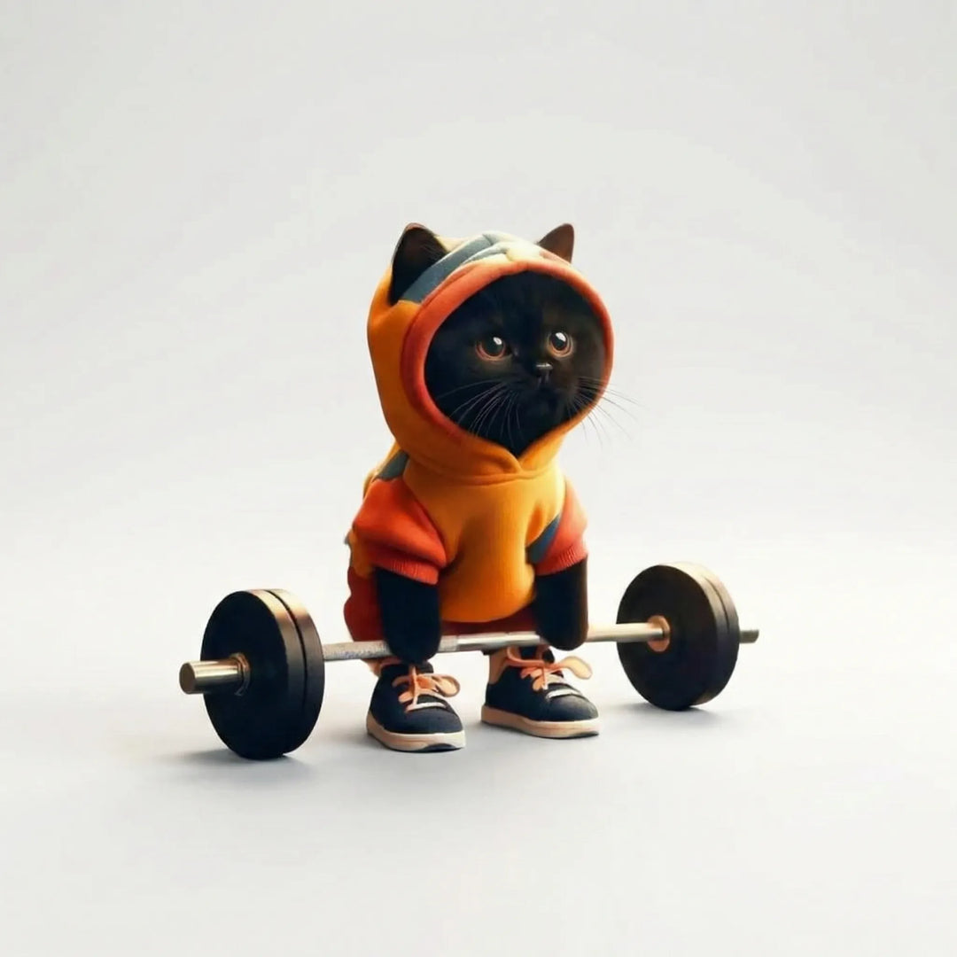 Originelle Geschenkidee: Sportliche Katzenfigur als lustige Tierdeko mit Humor für Katze-Fans und Sportler.