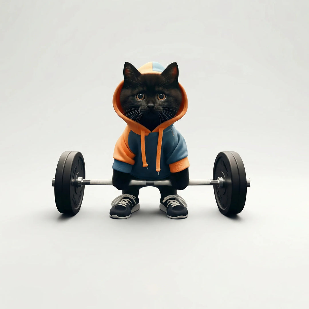 Witzige Deko-Katzenfigur in Sportler-Pose, humorvolles Wohnaccessoire für Lacher und gute Laune.