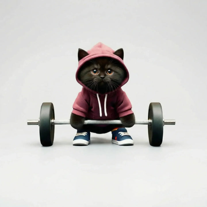 Einzigartige Sport-Katzenfigur als lustige Schreibtisch- oder Regal-Deko, humorvolles Tier-Wohnaccessoire.