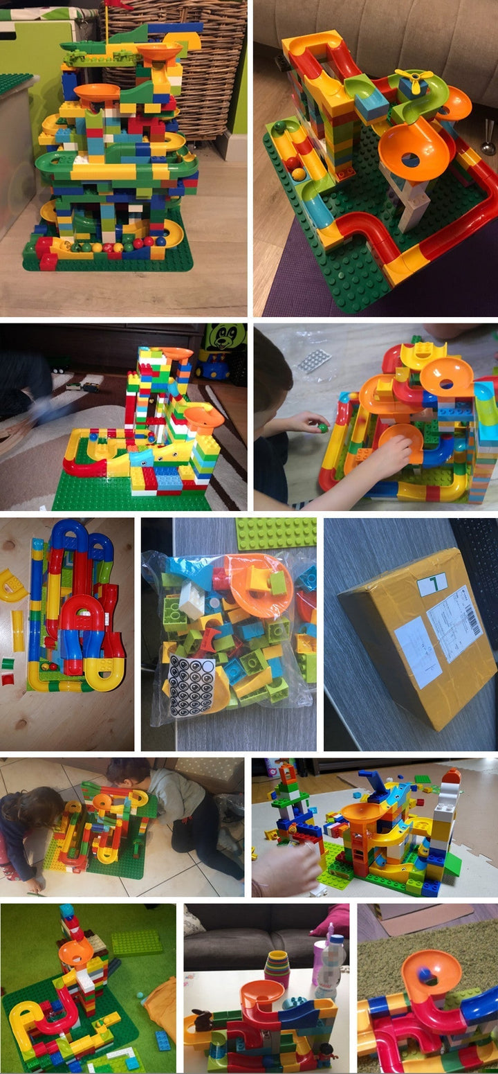 Modulare Kugelbahn SpeedBuilder mit farbigen Bauklötzen aus sicherem ABS Kunststoff für stundenlangen Spielspaß.